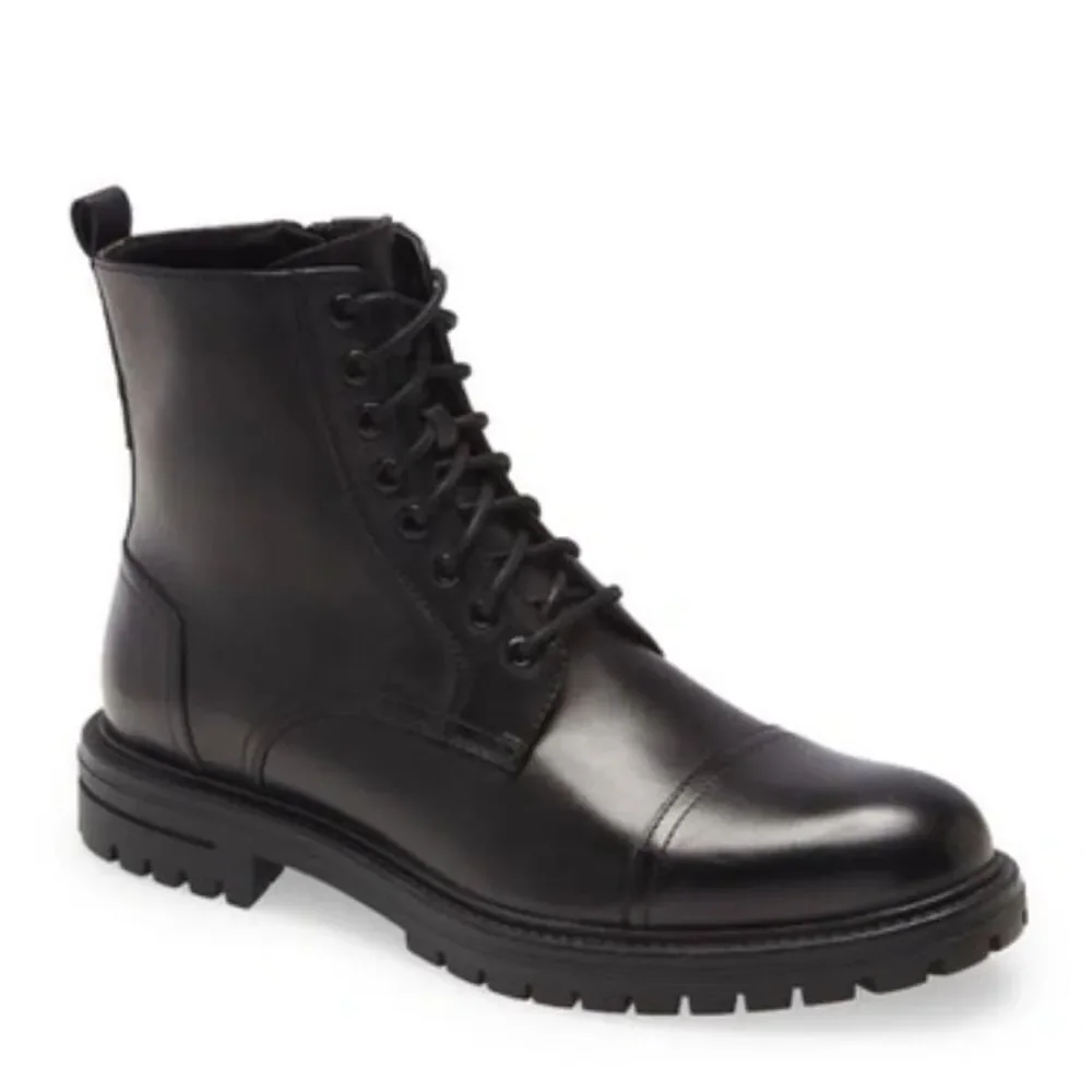 BP‎ Lace Up Boots Size 9.5 Black Leather Block Heel Rubber Sole NEW